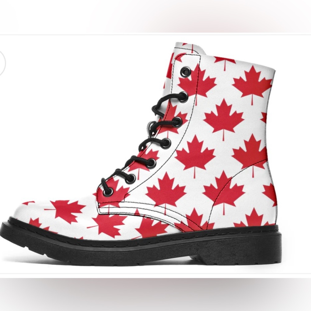 Offbeat sweetie Maple Leaf Lace Up Boots - Red and White